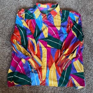 LIKE NEW Colorful 80s Abstract Button Down Shirt w Ruffled Sleeves